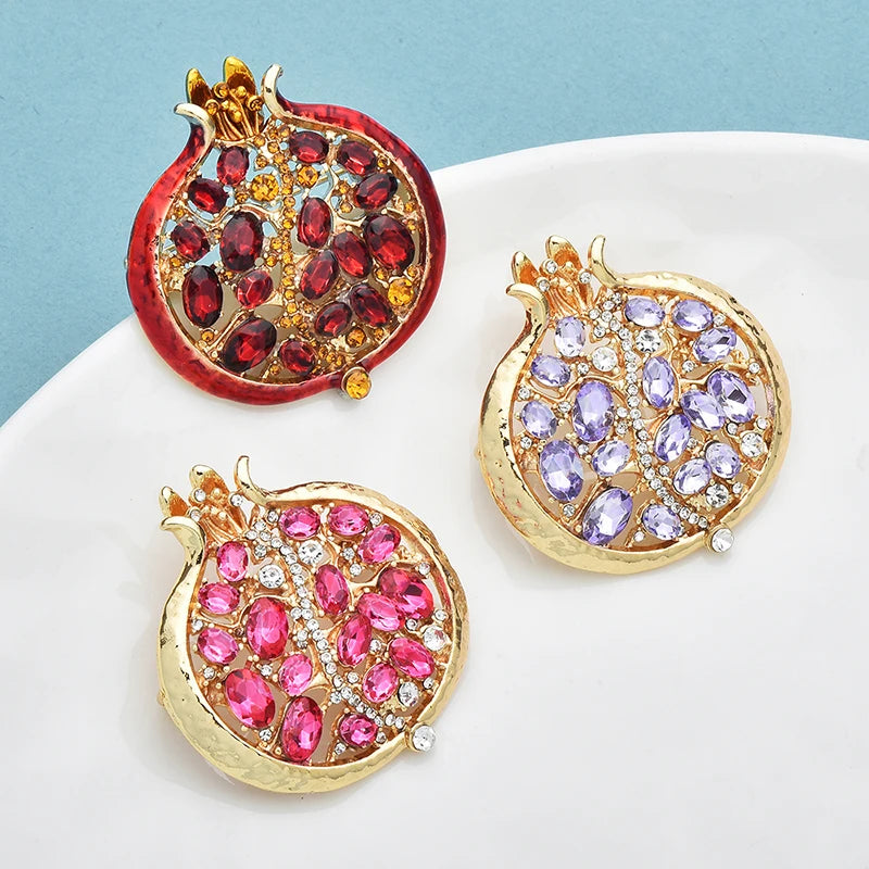 Wuli&baby 3-color Pomegranate Brooches For Women Unisex Enamel Rhinestone Fruits Plants Party Office Coat Brooch Pins Gifts