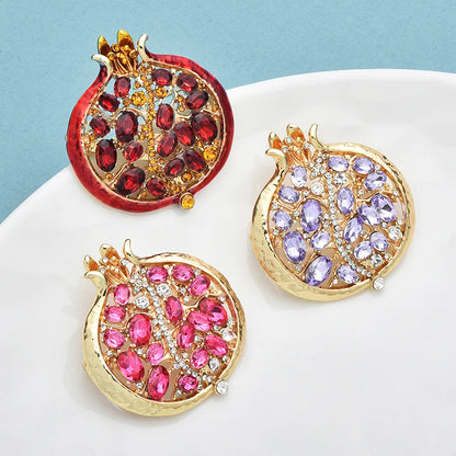 Wuli&baby 3-color Pomegranate Brooches For Women Unisex Enamel Rhinestone Fruits Plants Party Office Coat Brooch Pins Gifts