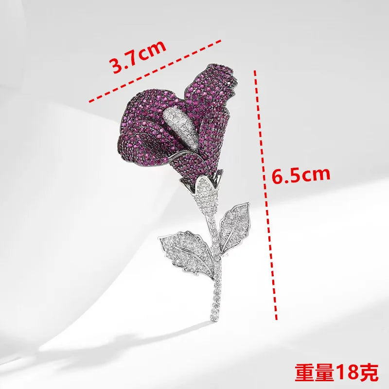 Micro Pave Flower Fashion Brooch Pins For Women Creative New Purple Luxury Handmade Brooches