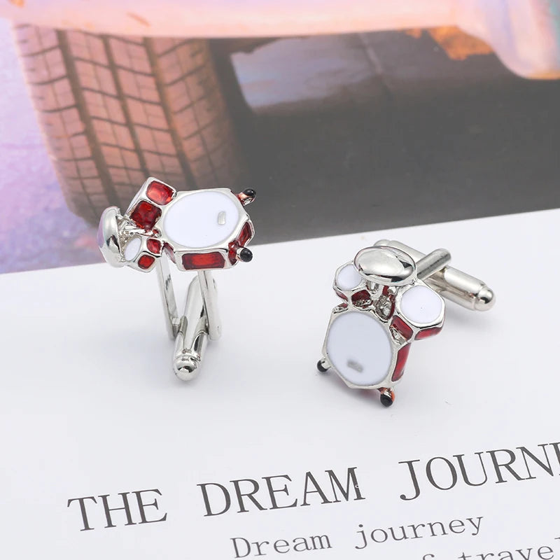 Fashion Music Drum Cufflinks for Men New Trendy 3D Red White Drum CUFFLINKS French Shirt Party Wedding Jewelry Boyfriends Gifts