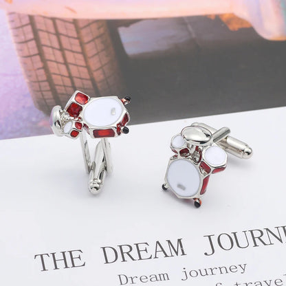 Fashion Music Drum Cufflinks for Men New Trendy 3D Red White Drum CUFFLINKS French Shirt Party Wedding Jewelry Boyfriends Gifts