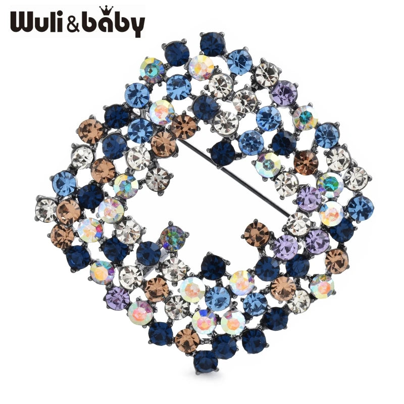 Wuli&baby Shining Geometric Brooches 4-color High Quality Rhinestone Rhombus Elegant Office Party Brooch Pins Gifts