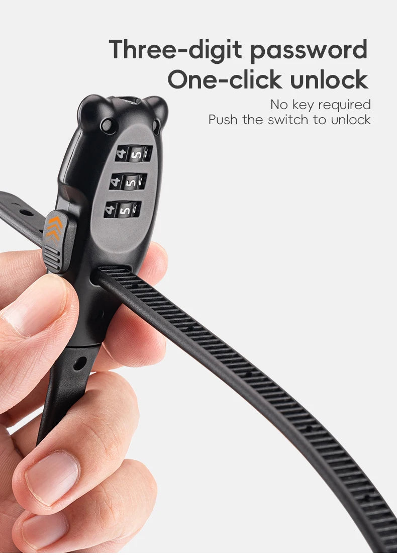 ROCKBROS Portable Bicycle Lock Cable Tie Zinc Alloy Lock Helmet Password Lock Anti-Theft Safety Freely Adjustable Rope Lock