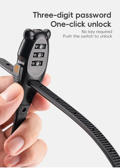 ROCKBROS Portable Bicycle Lock Cable Tie Zinc Alloy Lock Helmet Password Lock Anti-Theft Safety Freely Adjustable Rope Lock