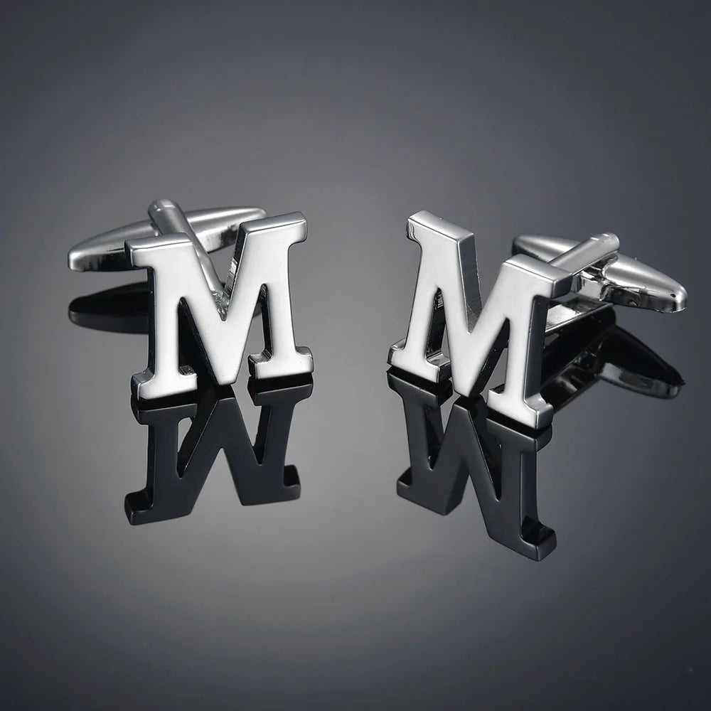 Simple Silver Color 26 Letter Cufflinks for men A to Z Alphabet Initial Cuff Links Business Suit Shirt Button Wedding Jewelry