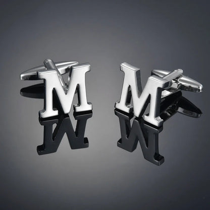 Simple Silver Color 26 Letter Cufflinks for men A to Z Alphabet Initial Cuff Links Business Suit Shirt Button Wedding Jewelry