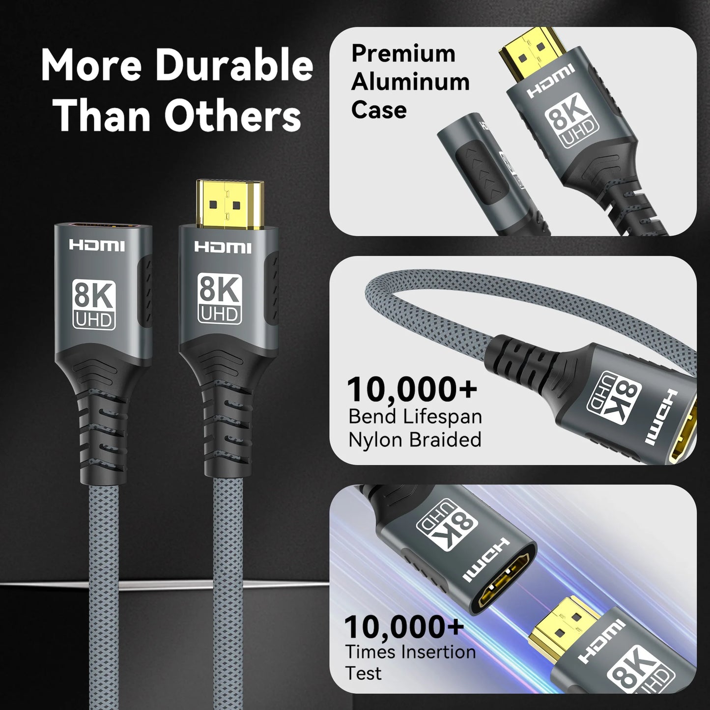 HDMI 2.1 Extension Cable 8K@60Hz HDMI 2.1 Male-Female Bi-Directional 48Gbps 4K@120Hz For HDTV RTX PS5 Xbox HDR Video PC Laptop