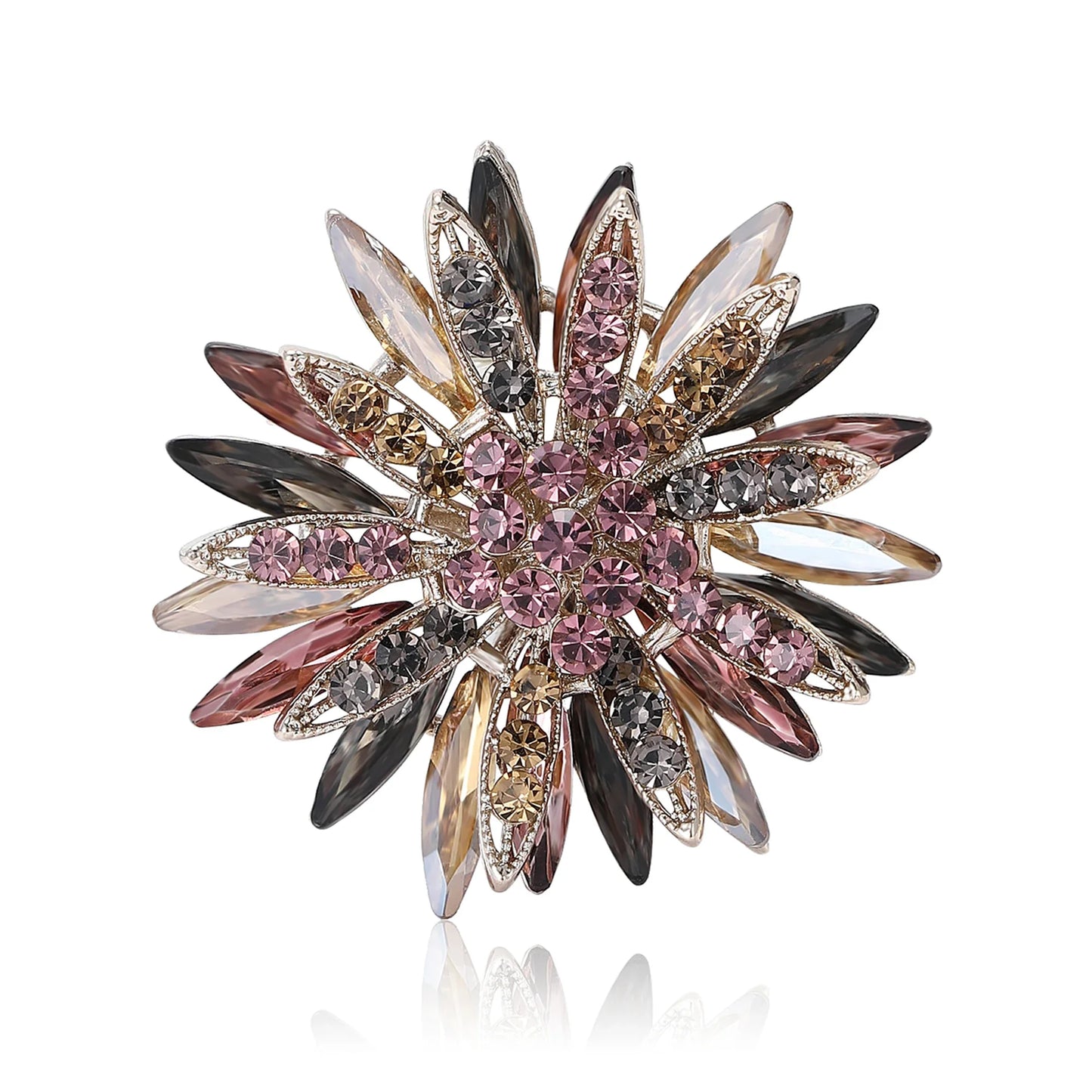 Beaut&Berry Luxury Rhinestone Sunflower Brooches for Women Unisex Plant Pins Friends Party Gifts Banquet Jewellery Accessories