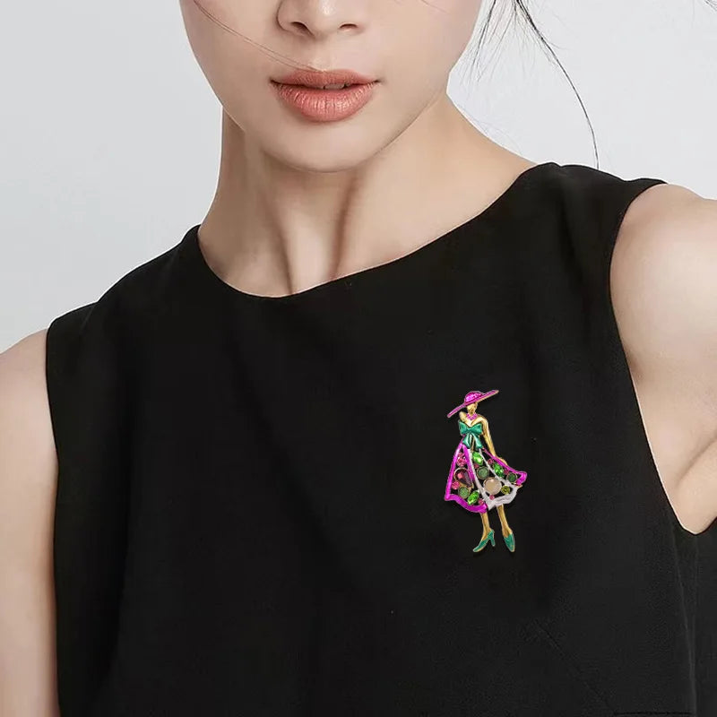 Exquisite Hollow Out Elegant Lady Crystral Enamel Brooch Badges Fashion Classic Women Drip Oil Pin Jewelry