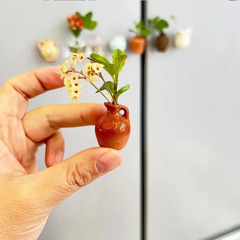 Small Fridge Magnet Decoration Mini Ceramic Vase Micro Landscape Ornament fridge cute magnets place flower arrangements