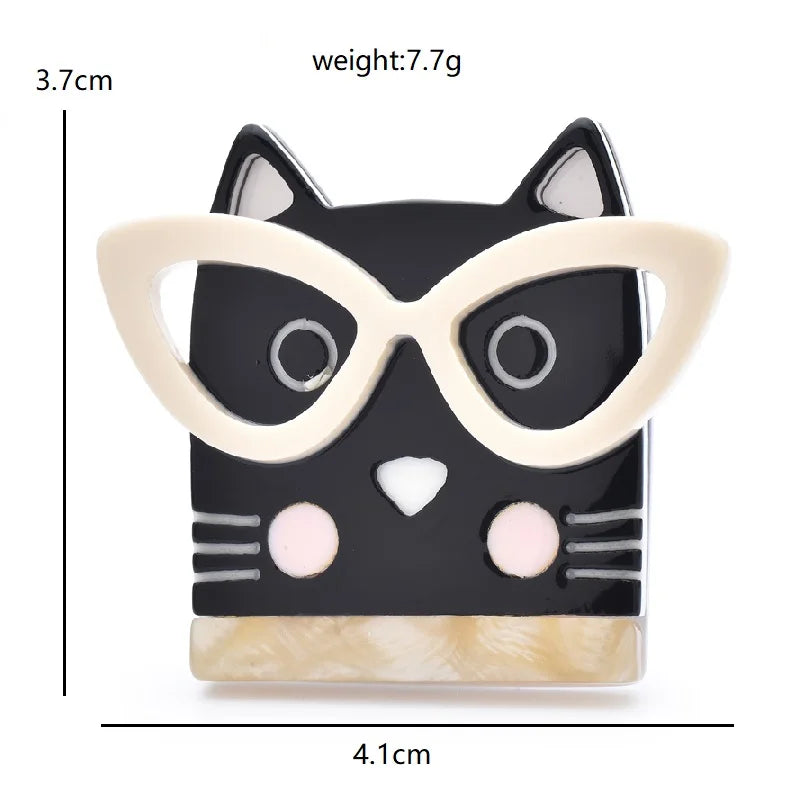 Wuli&baby Cute Acrylic Cat Brooches For Women Lady Wear Glasses Kitty Animal Party Casual Brooch Pins Gifts