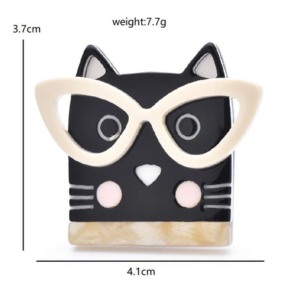 Wuli&baby Cute Acrylic Cat Brooches For Women Lady Wear Glasses Kitty Animal Party Casual Brooch Pins Gifts
