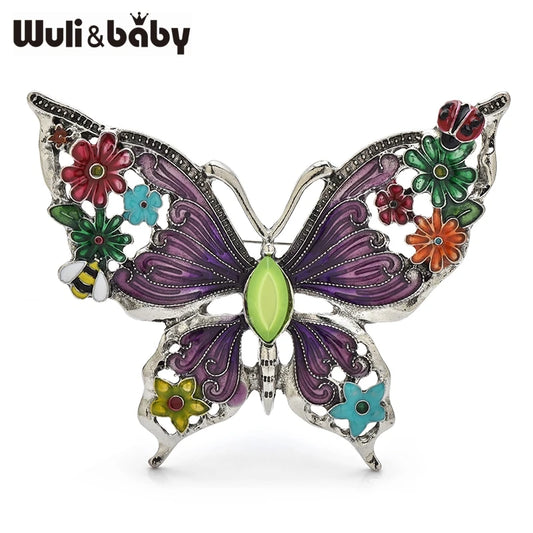 Wuli&baby Vintage Enamel Flower Butterfly Brooches 2-color Alloy Insects Office Party Clothes Pins Gifts