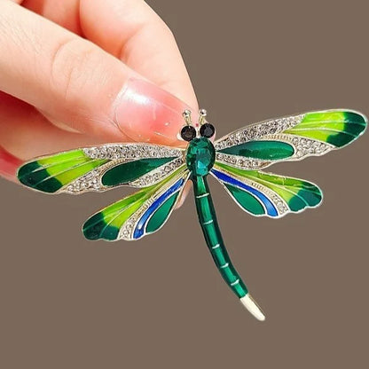 Vintage Green Crystal Dragonfly Brooch for Women Men Insect Lapel Enamel Pins Wedding Jewelry Accessories