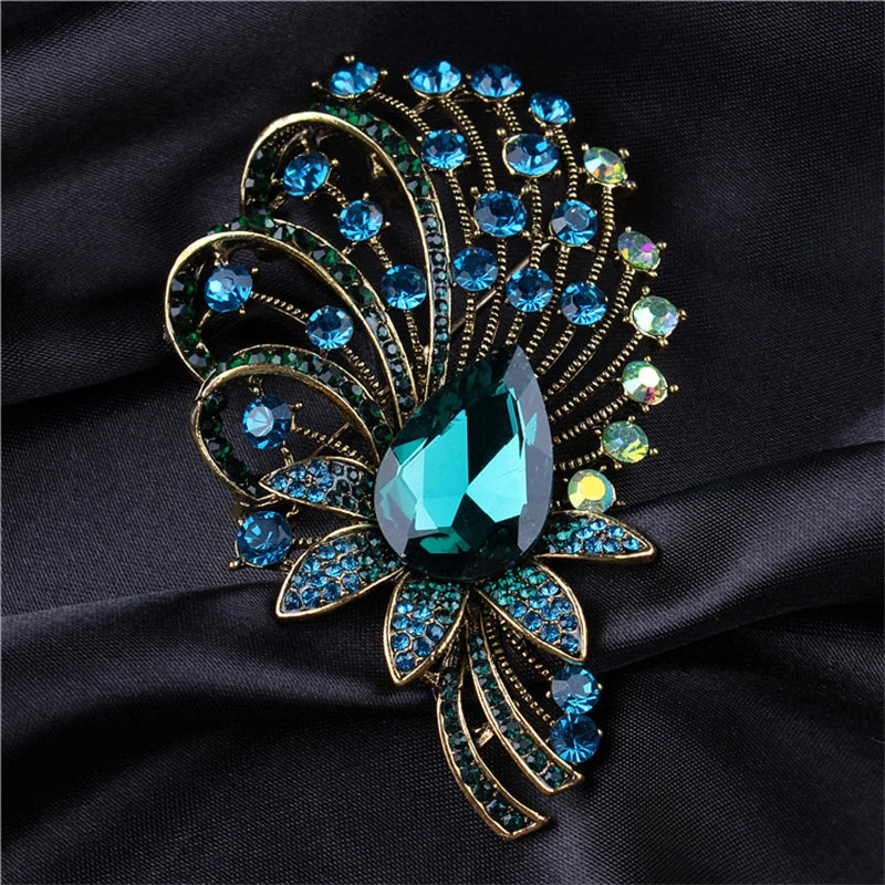 SKEDS Exaggerated Luxury Full Crystal Waterdrop Flower Brooch Pin For Women Men Shining Boutique Decoration Party Wedding Badges