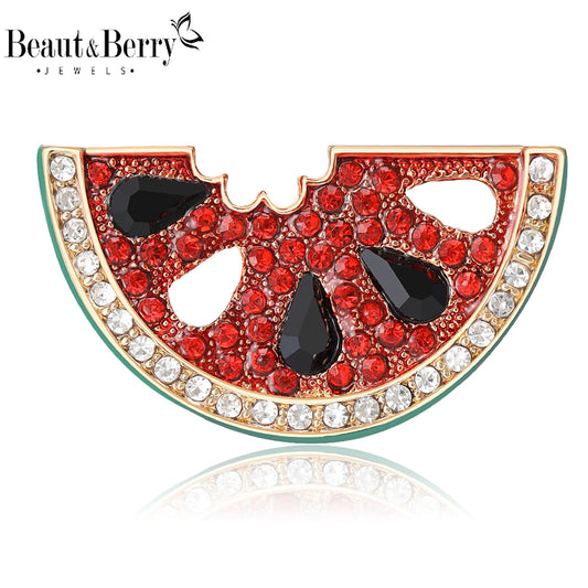 Beaut&Berry Classic Rhinestone Watermelon Brooches for Women Unisex Fruit Pins Casual Party Accessories Gifts Friends Decoration