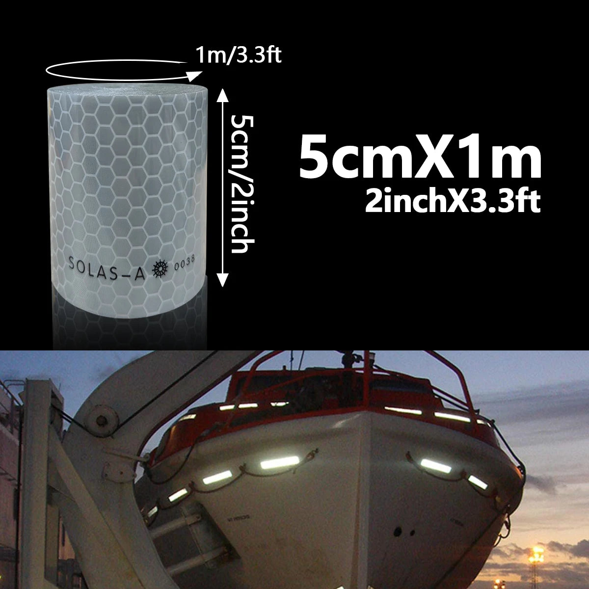 Maritime Film SOLAS Grade Reflective Tape for Ships, Eye-Catching Safety Warning, Silver White Waterproof Super Reflective