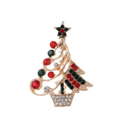 Green Rhinestone Christmas Tree Brooches Pins For Women Man Unisex Crystal Jewelry Gifts Clothes Accessories