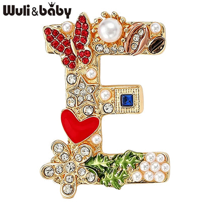 Wuli&baby Beautiful Butterfly English Letter E Brooches For Women Unisex Pearl Rhinestone E Name Letter Party Office Brooch Pin