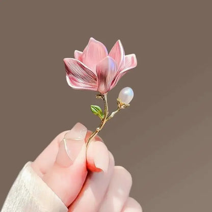 Resin Tulip Brooch for Women Unisex Rhinestone Flower Pin Pearl Plant Lapel Pin Banquet Party Backpack Gifts Jewelry Accessories