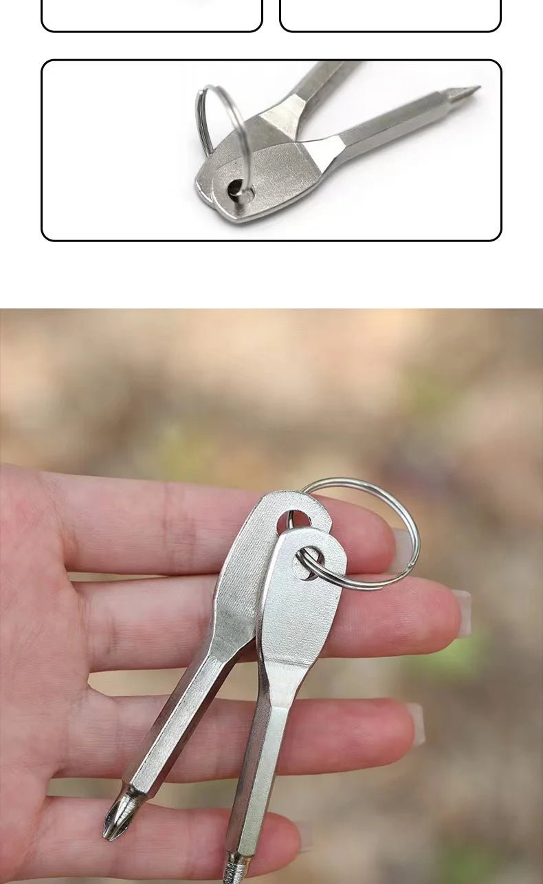 Portable screwdriver, outdoor EDC, portable multifunctional tool, flat screwdriver, cross screwdriver with keyring