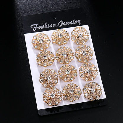12Pcs/Set Fashion Simple Pearl Flower Brooches Alloy Rhinestone Muslim Bouquet Pin for Women Bridal Shower Party Dress Clothes