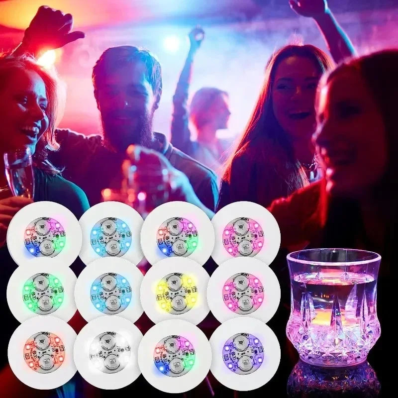 50/1x LED Coaster Sticker Luminous Drinking Glass Cup Pads Lamp Colorful Glowing Wine Bottle Mats Cushion Bars Party Decor Light