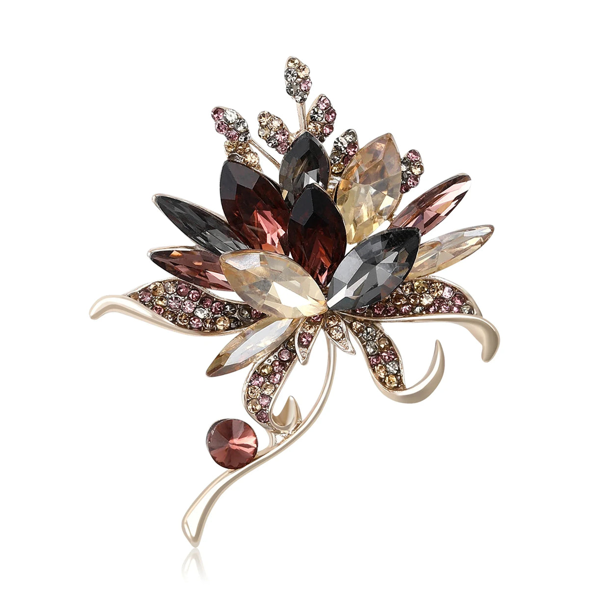 Beaut&Berry Luxury Crystal Glass Hand Bouquet Brooches for Women Unisex Flower Pins Available Casual Party Accessories Gifts