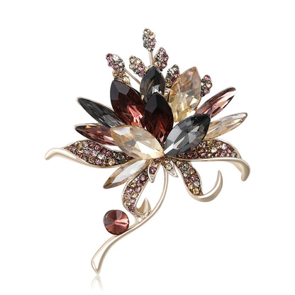 Beaut&Berry Luxury Crystal Glass Hand Bouquet Brooches for Women Unisex Flower Pins Available Casual Party Accessories Gifts