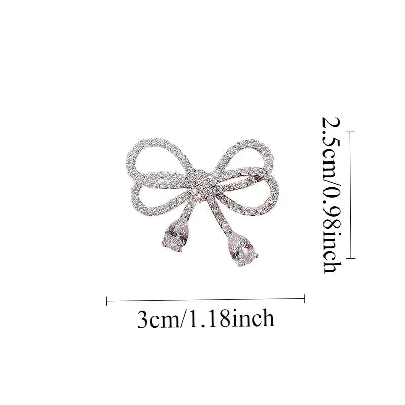 Elegant Bowknot Water Drop Brooches Buckle Pin for Girl Bridal Shiny CZ Crystal Bow Knot Ribbon Jewelry for Wedding Party