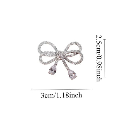Elegant Bowknot Water Drop Brooches Buckle Pin for Girl Bridal Shiny CZ Crystal Bow Knot Ribbon Jewelry for Wedding Party