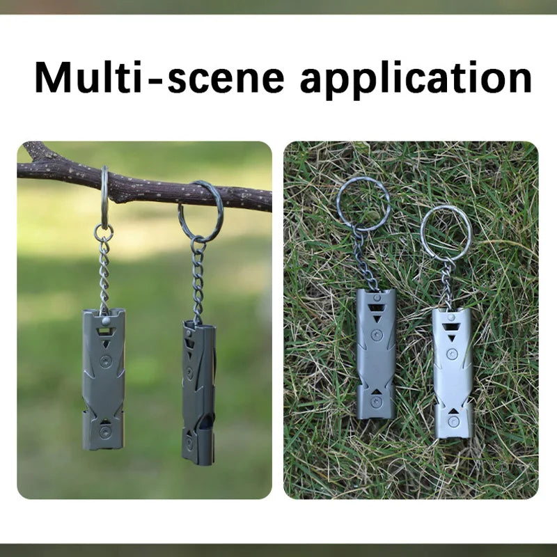 Survival Whistle Double Tube Bursting Sound Whistle Outdoor SOS Whistle Stainless Steel High Frequency Earthquake Rescue Whistle