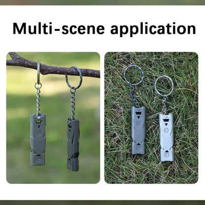 Survival Whistle Double Tube Bursting Sound Whistle Outdoor SOS Whistle Stainless Steel High Frequency Earthquake Rescue Whistle