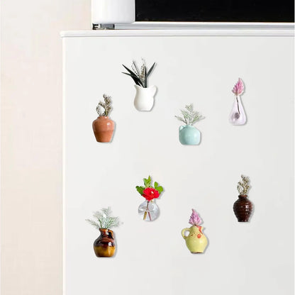 Fridge Vase Tiny Flower Vase Magnets for Fridge 8 Pieces Resin Funny Plant Pots Kitchen Decor for Refrigerator Home Decorations