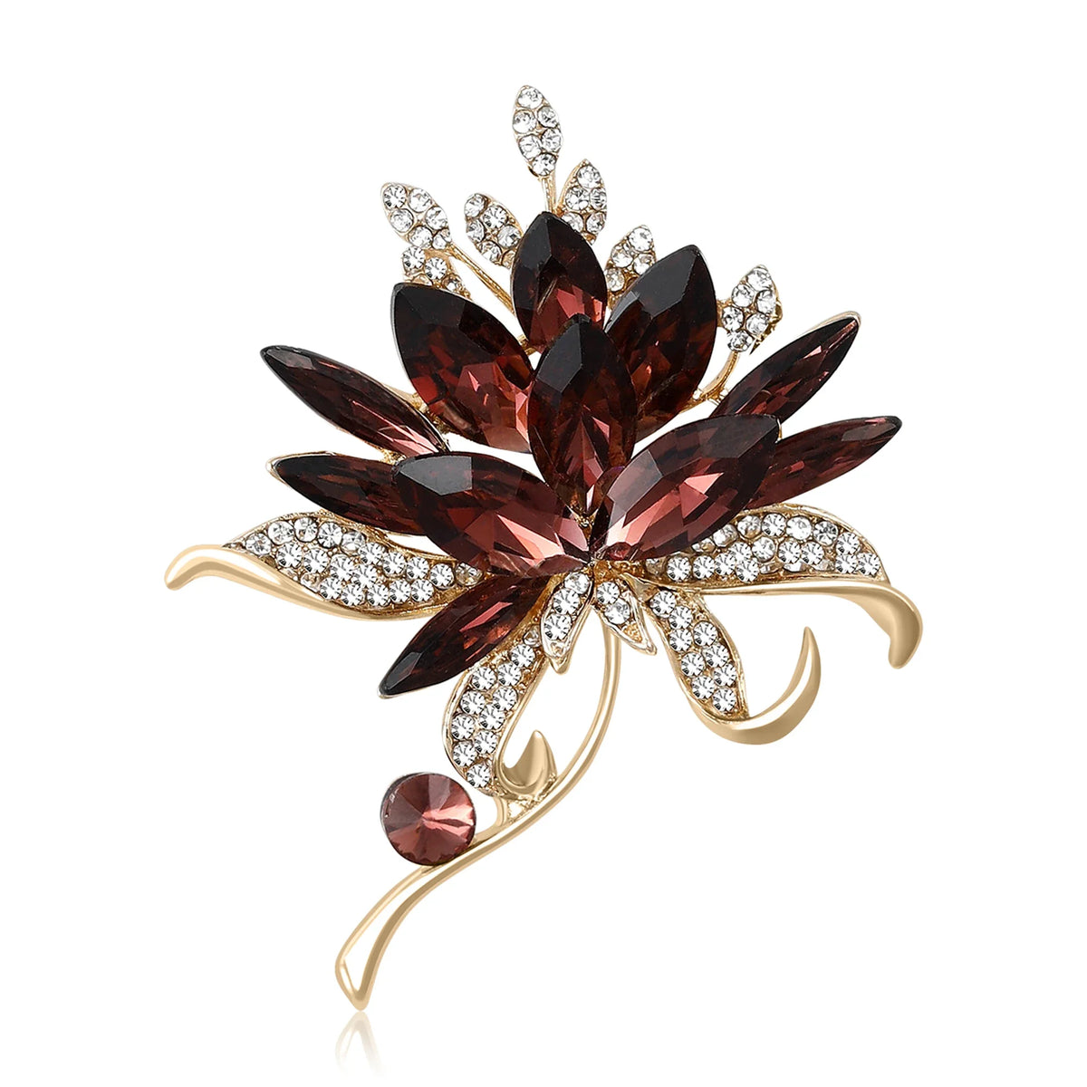 Beaut&Berry Luxury Crystal Glass Hand Bouquet Brooches for Women Unisex Flower Pins Available Casual Party Accessories Gifts
