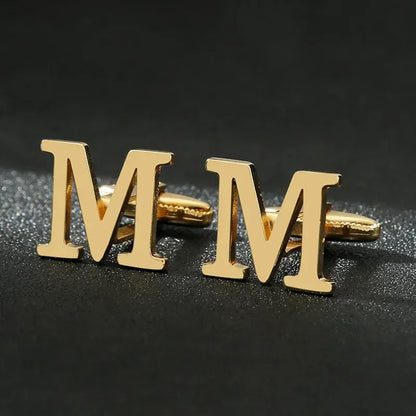 High Quality Gold Color English Letters A-Z Cufflinks for Men Luxury Jewelry Shirt Cuff Links French Business Accessories