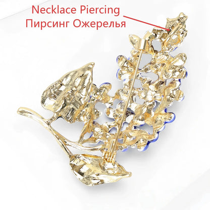 Beaut&Berry Luxury Enamel Wisteria Flower Brooches for Women Unisex Plant Pins Casual Party Jewelry Accessories Gifts Decoration