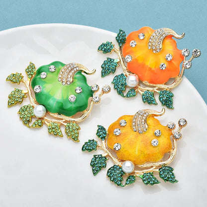 Wuli&baby Lovely Enamel Pumpkin Brooches For Women Unisex 3-color Rhinestone Plants Party Casual Clothes Brooch Pins Gifts