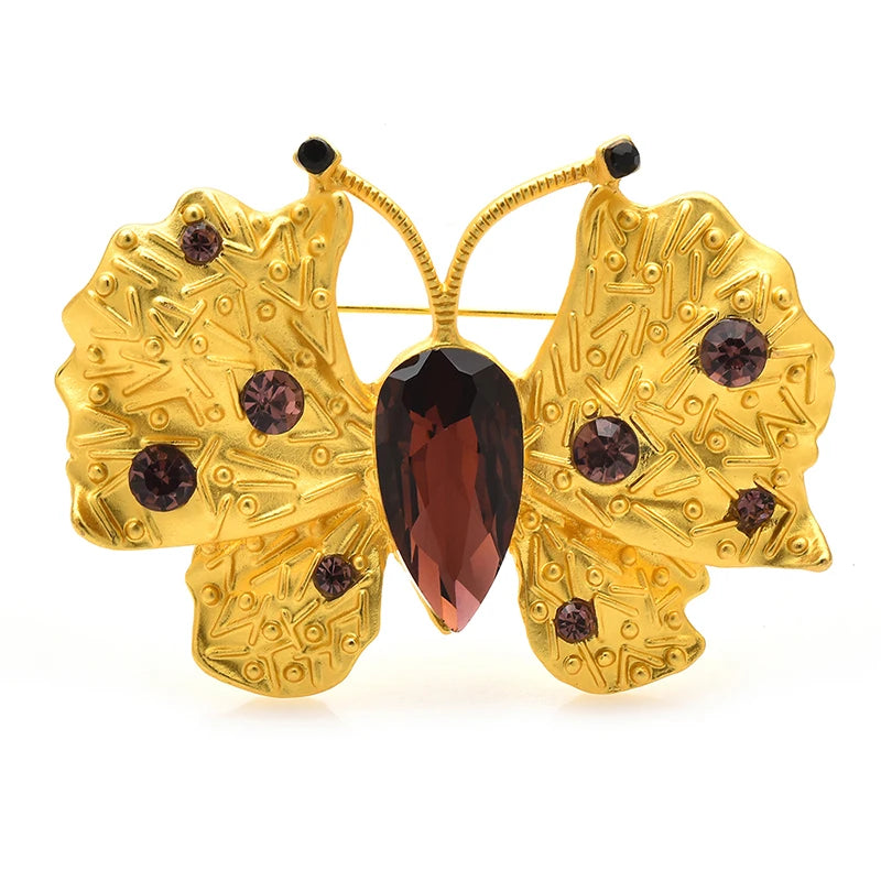 Wuli&baby Crystal Golden Butterfly Brooches For Women Unisex Charming Classic Insects Office Party Brooch Pins Gifts
