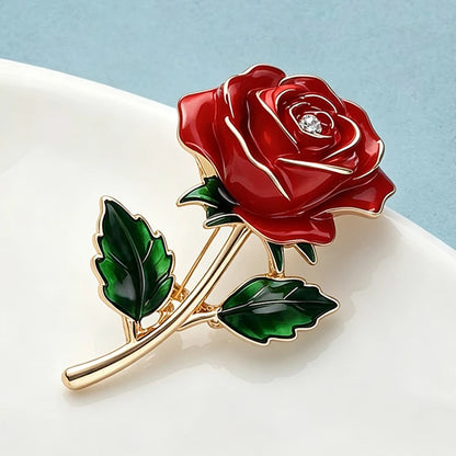 Wuli&baby June Birthday Flower Brooches For Women Lady Red Enamel Rose-flower Party Casual Brooch Pins Fashion Jewelry Gifts