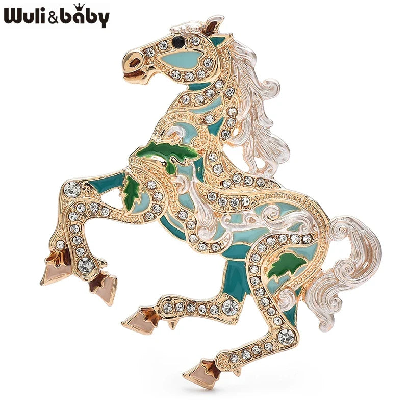 Wuli&baby Luxury Running Horse Brooches For Women Unisex 4-color Enamel Powerful Animal Year Of The Horse  Party Brooches Pins