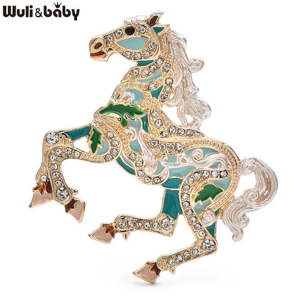Wuli&baby Luxury Running Horse Brooches For Women Unisex 4-color Enamel Powerful Animal Year Of The Horse  Party Brooches Pins