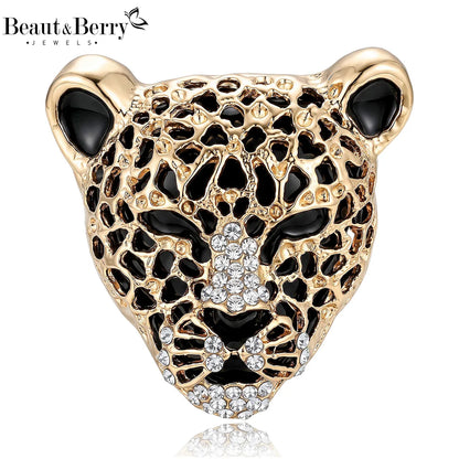 Beaut&Berry Classic Enamel Leopard Head Brooches for Women Unisex Animal Pins Casual Party Jewelry Accessories Gifts Decoration
