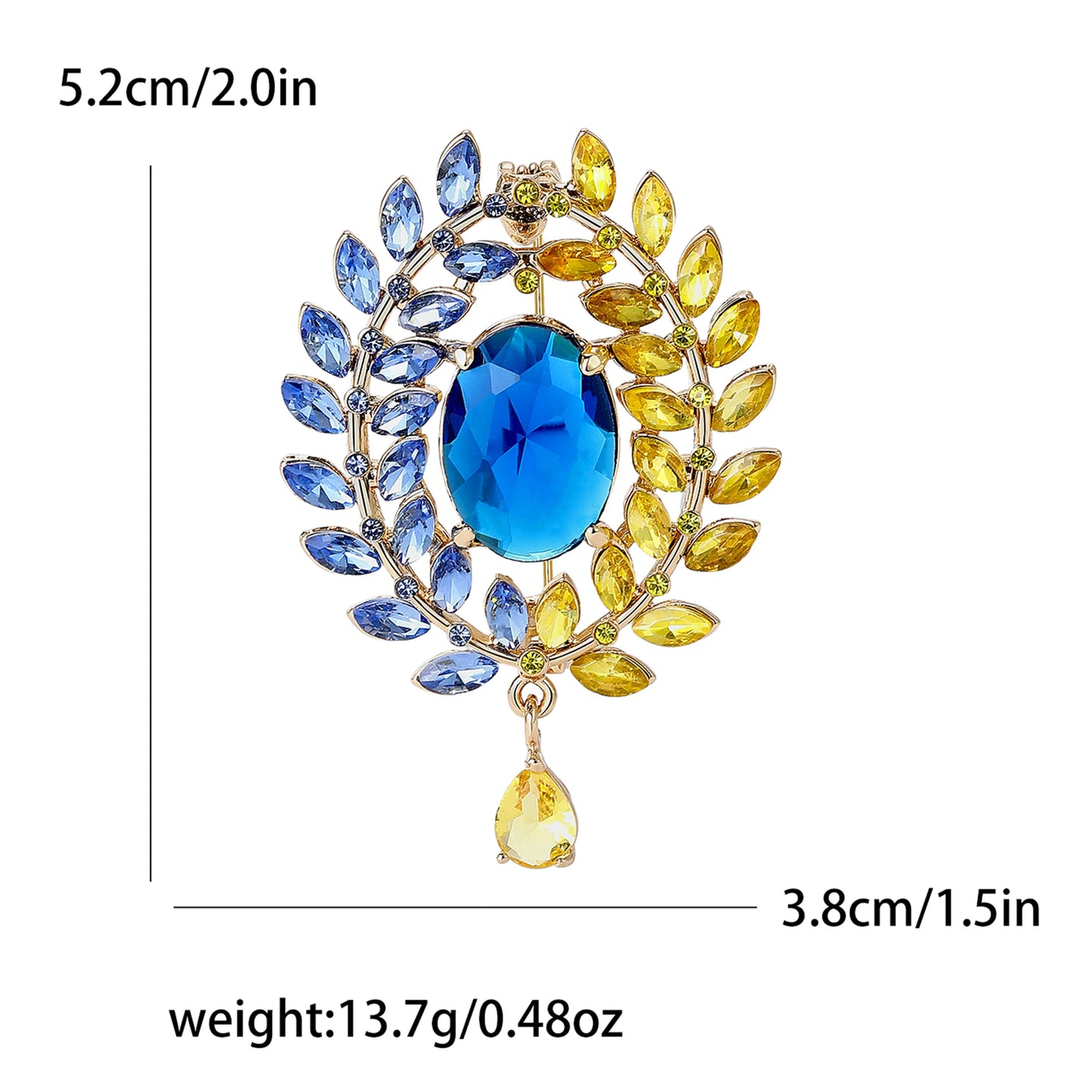 Beaut&Berry Ear of Wheat Brooches for Women Rhinestone Blue and Yellow Plant Pins 5-Color Unisex Casual Accessories Gifts