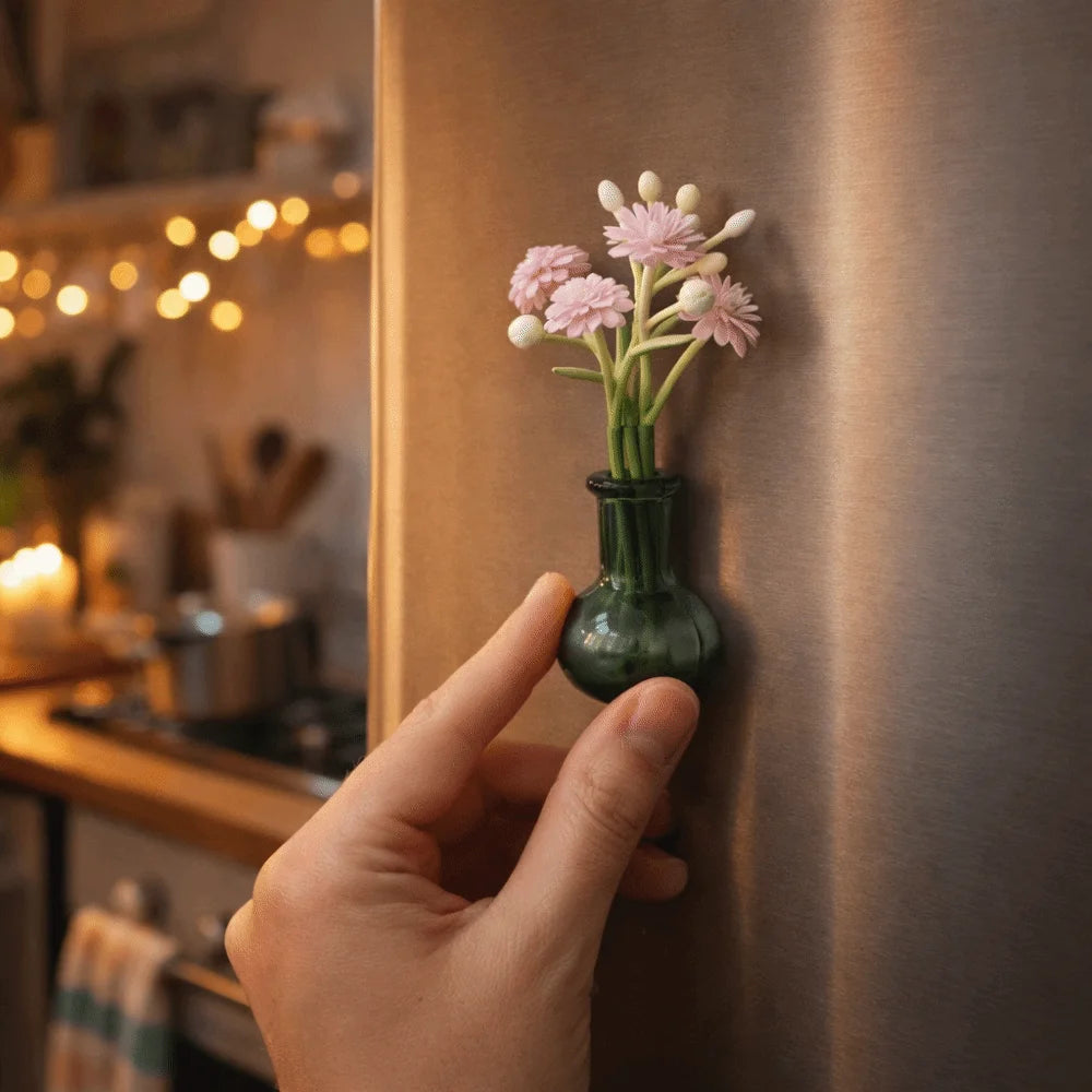 Flower Arrangement 3D Magnetic Vase Sticker Exquisite Decorative Magnetic Glass Vases With Flower Mini Vase Magnets Home