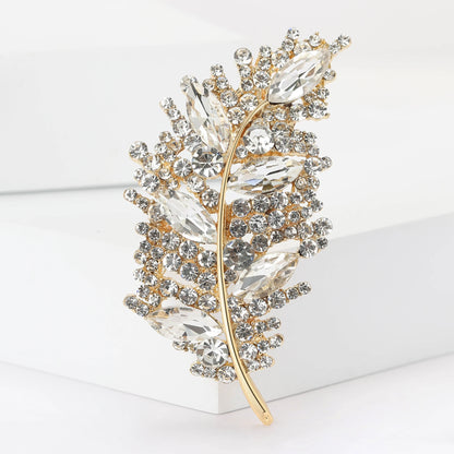 Luxury Crystal Glass Feather Brooches for Women Unisex Rhinestone Pins Multi-color Available Casual Party Accessories Gifts