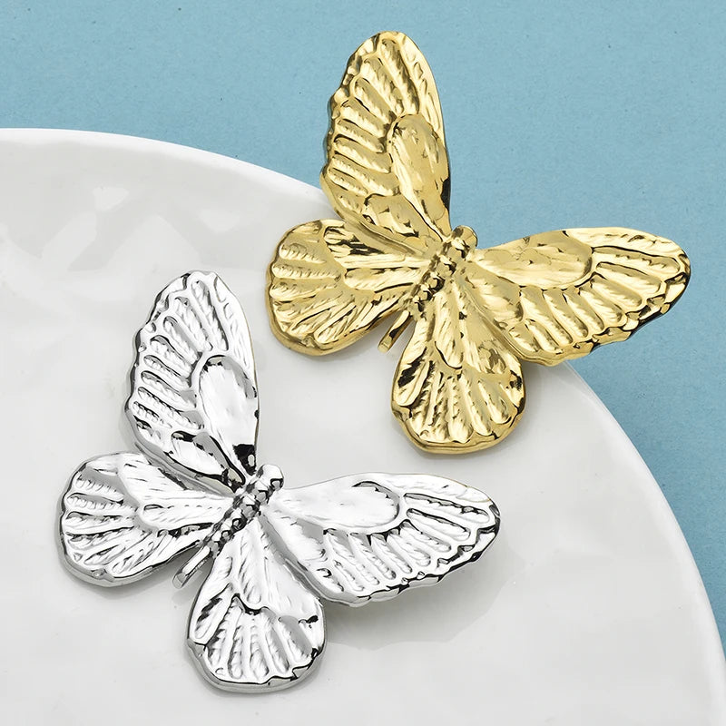 Wuli&baby Stainless Steel Butterfly Brooches For Women Unisex 2-color Beautiful Insects Office Casual Brooch Pins Gifts