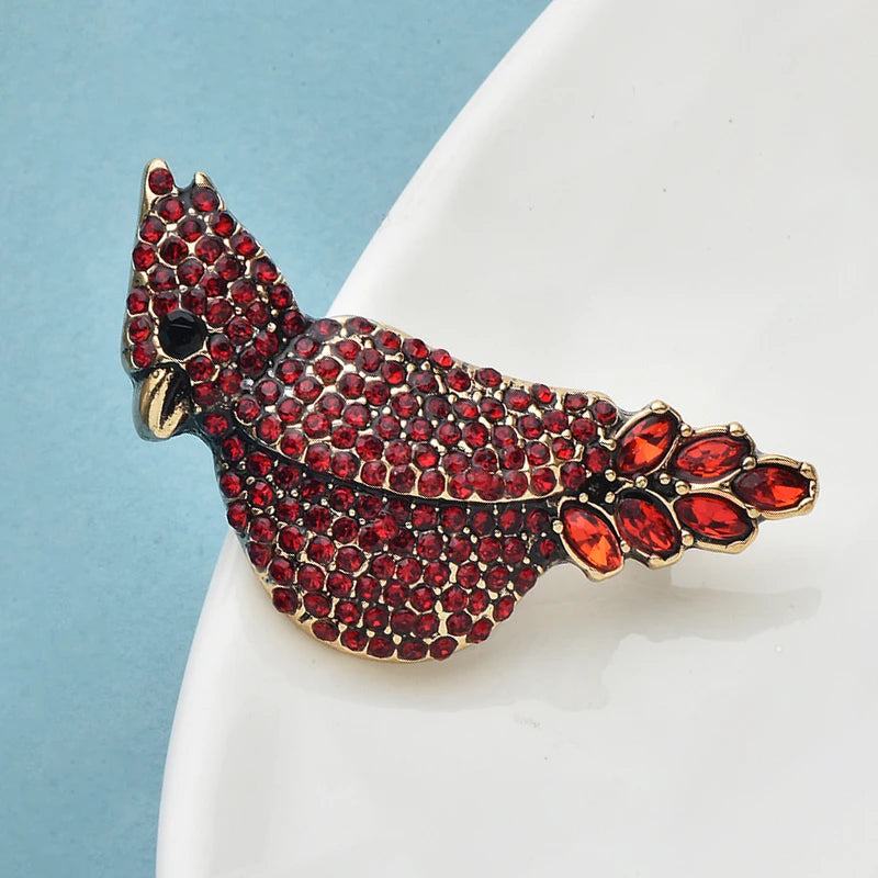 Wuli&baby Vintage Red Bird Brooches For Women Unisex Lovely Rhinestone Birds Animal Party Casual Brooch Pins Gifts