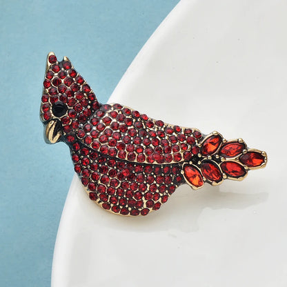 Wuli&baby Vintage Red Bird Brooches For Women Unisex Lovely Rhinestone Birds Animal Party Casual Brooch Pins Gifts