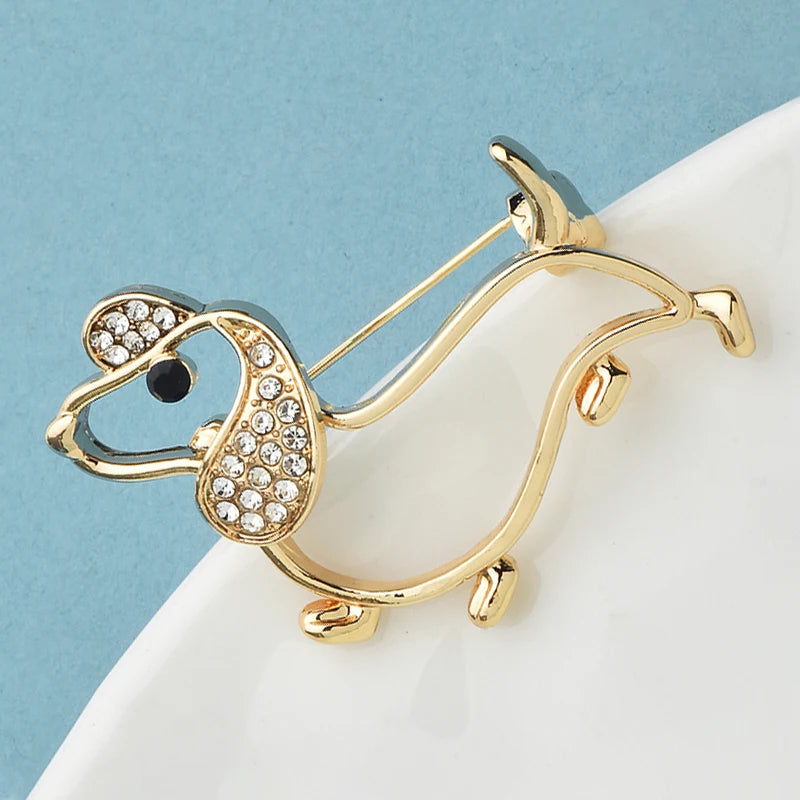 Wuli&baby Lovely Dog Brooches For Women Unisex Alloy Rhinestone Cute Puppy Animal Party Office Brooch Pins Gifts